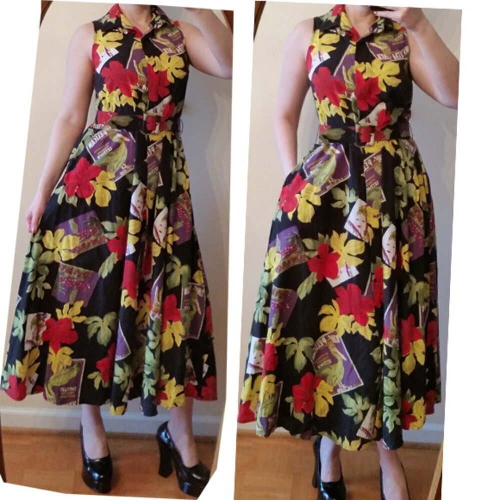 Vintage Pinup Tropical Shirt Pocket Dress Aprx 6